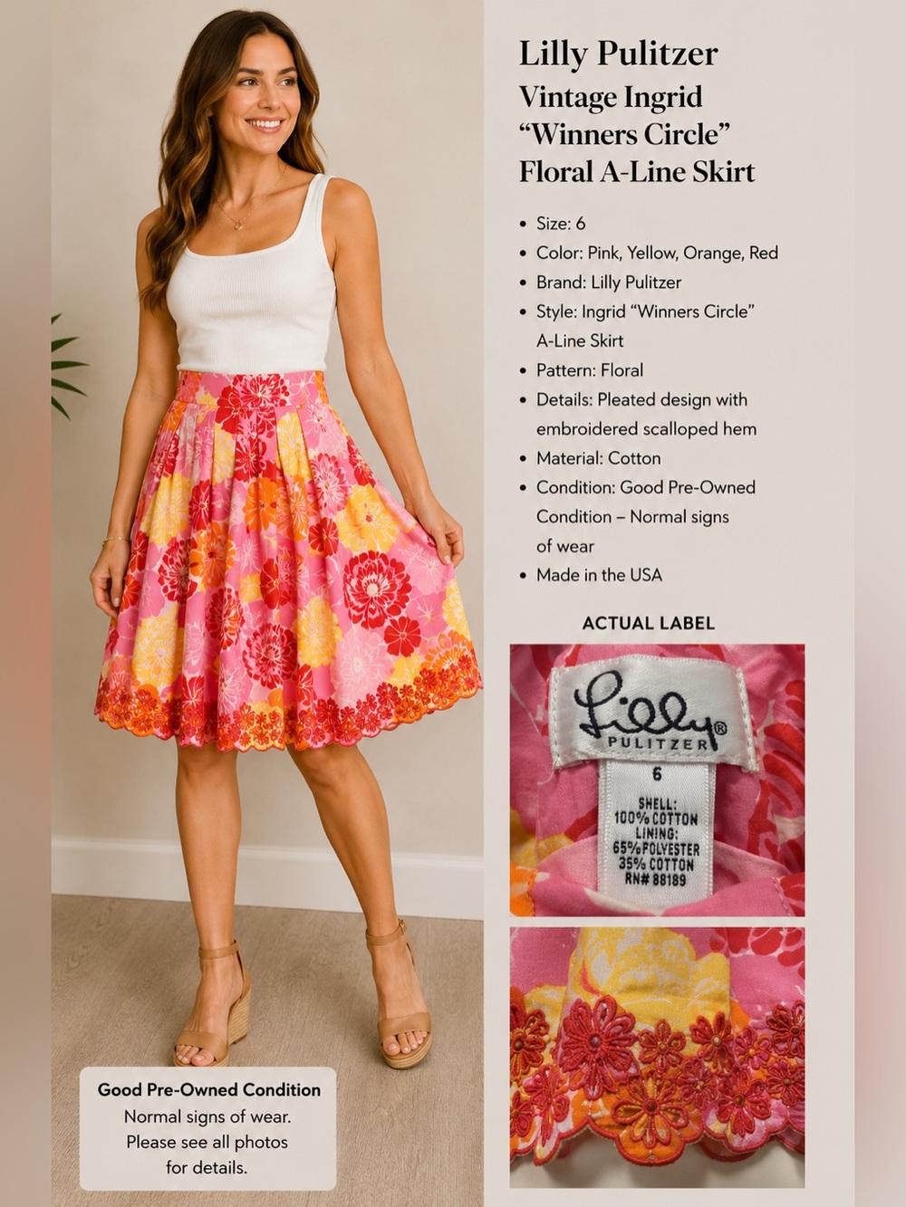Lilly Pulitzer Vintage Ingrid “ Winners Circle” Floral A-Line Skirt